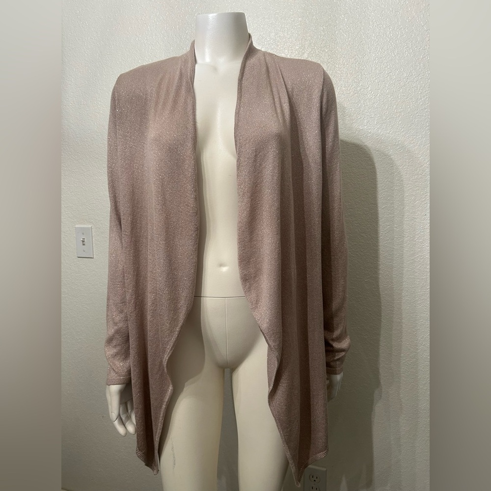 White House Black Market Shimmering Soft Pink Open Cardigan